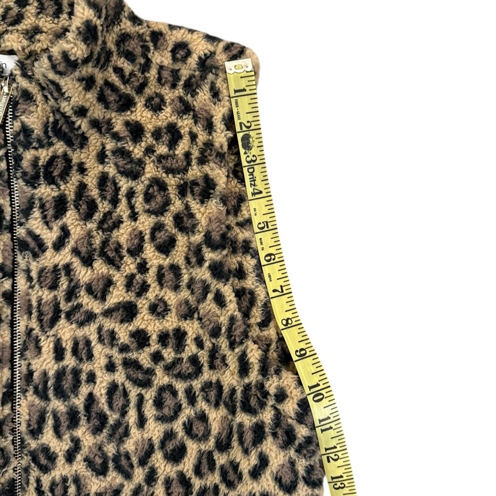 Calvin Klein Leopard Fleece Vest Sherpa Zip Pockets Size Large - Picture 10 of 14